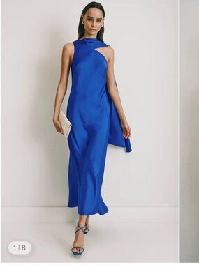 Adrianna  Blue Satin Dress With Neck Scarf Size 6